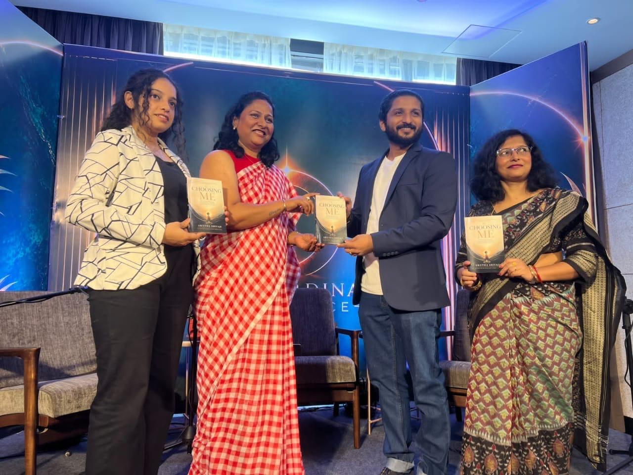 Swetha Shivaji unveiling Choosing Me on stage at the book launch